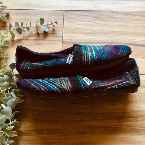 🌿Toms Striped Wool Flat Slip Ons - Picture 2 of 5